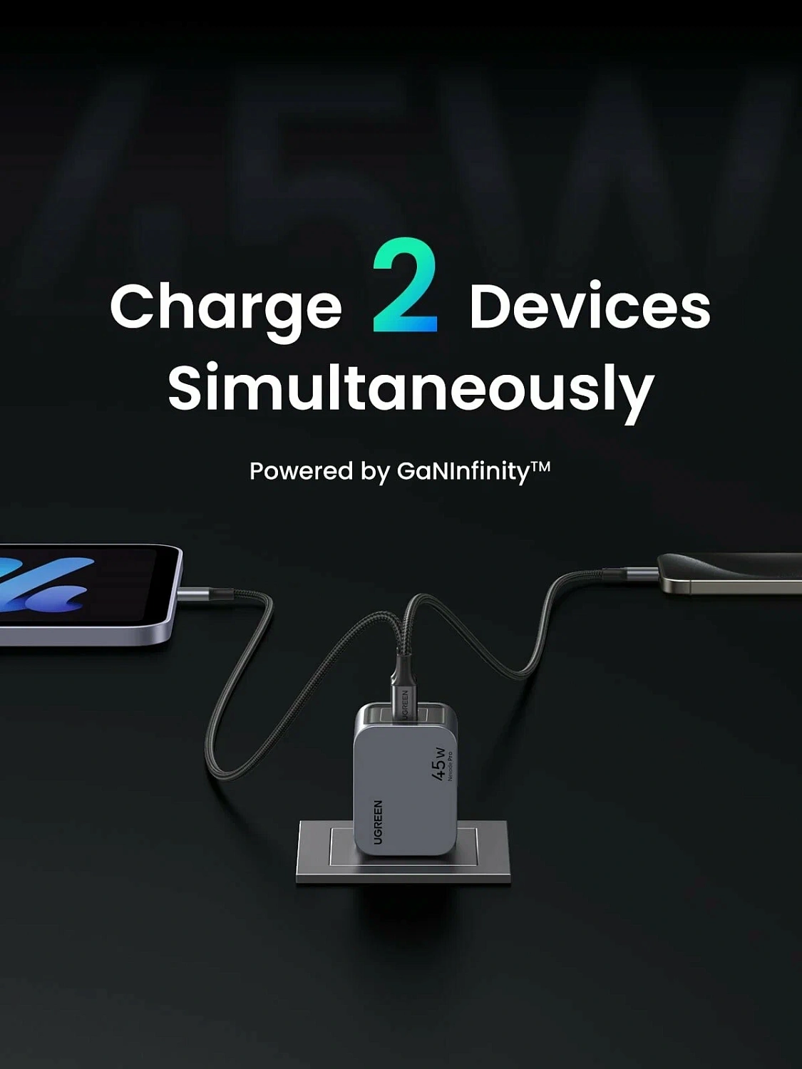 35008 Зарядное устройство UGREEN X707 Nexode Pro GaN 45W 2xUSB-C. Цвет: серый